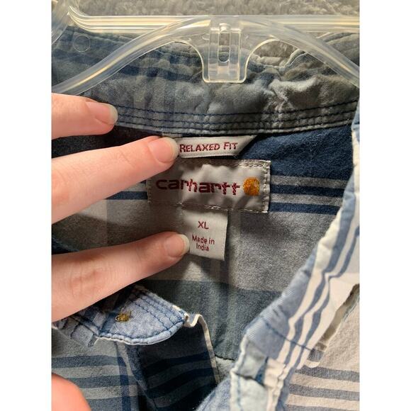 Carhartt Shirt Men's XL Blue Plaid Relaxed Fit Short Sleeve Button Up Collar - Picture 3 of 12